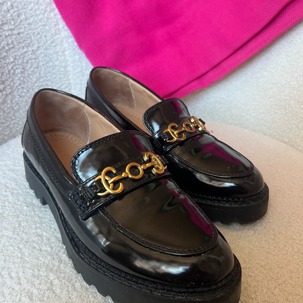 Circus by Sam Edelman Black Loafers with Gold Chain